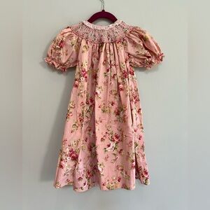 Petit Ami Girls Bishop Hand Smocked Floral Roses Dress in Light Pink, size 5Y